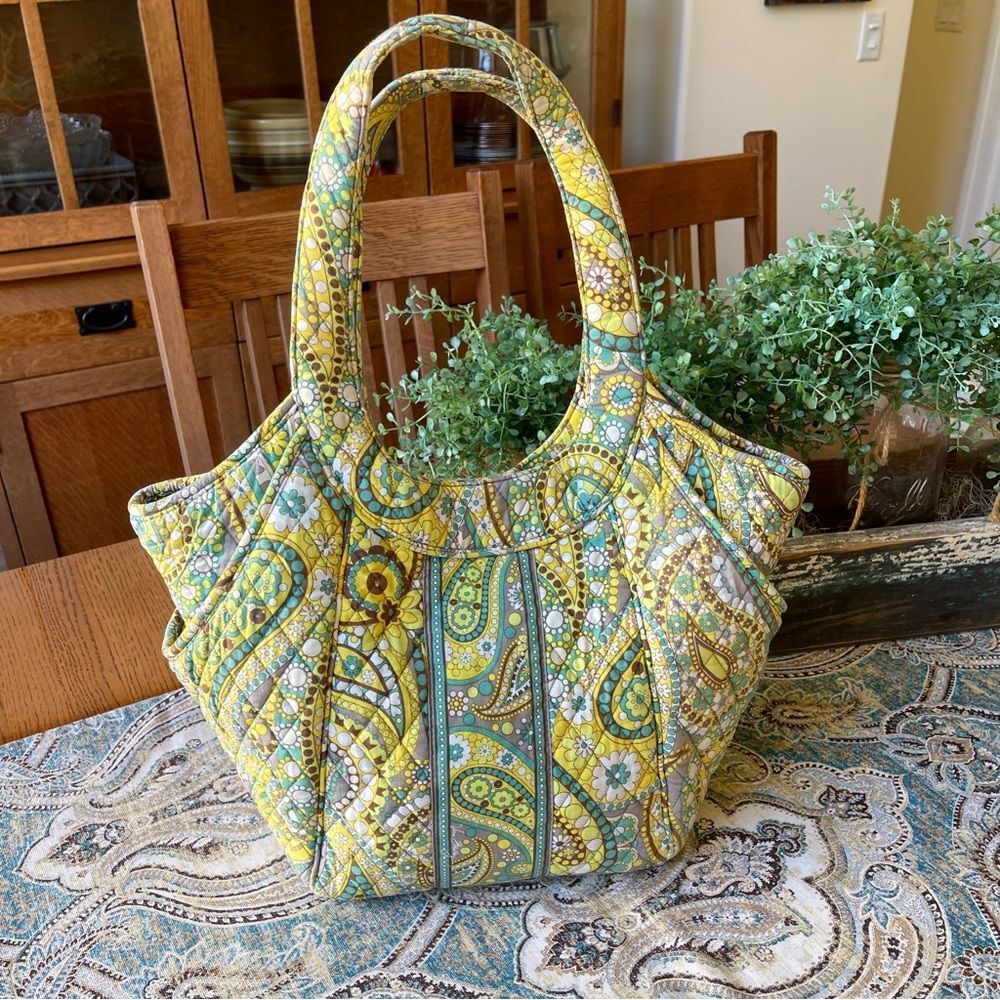 Vera Bradley Side by Side Bag Lemon Parfait Large Quilted Shoulder Tote